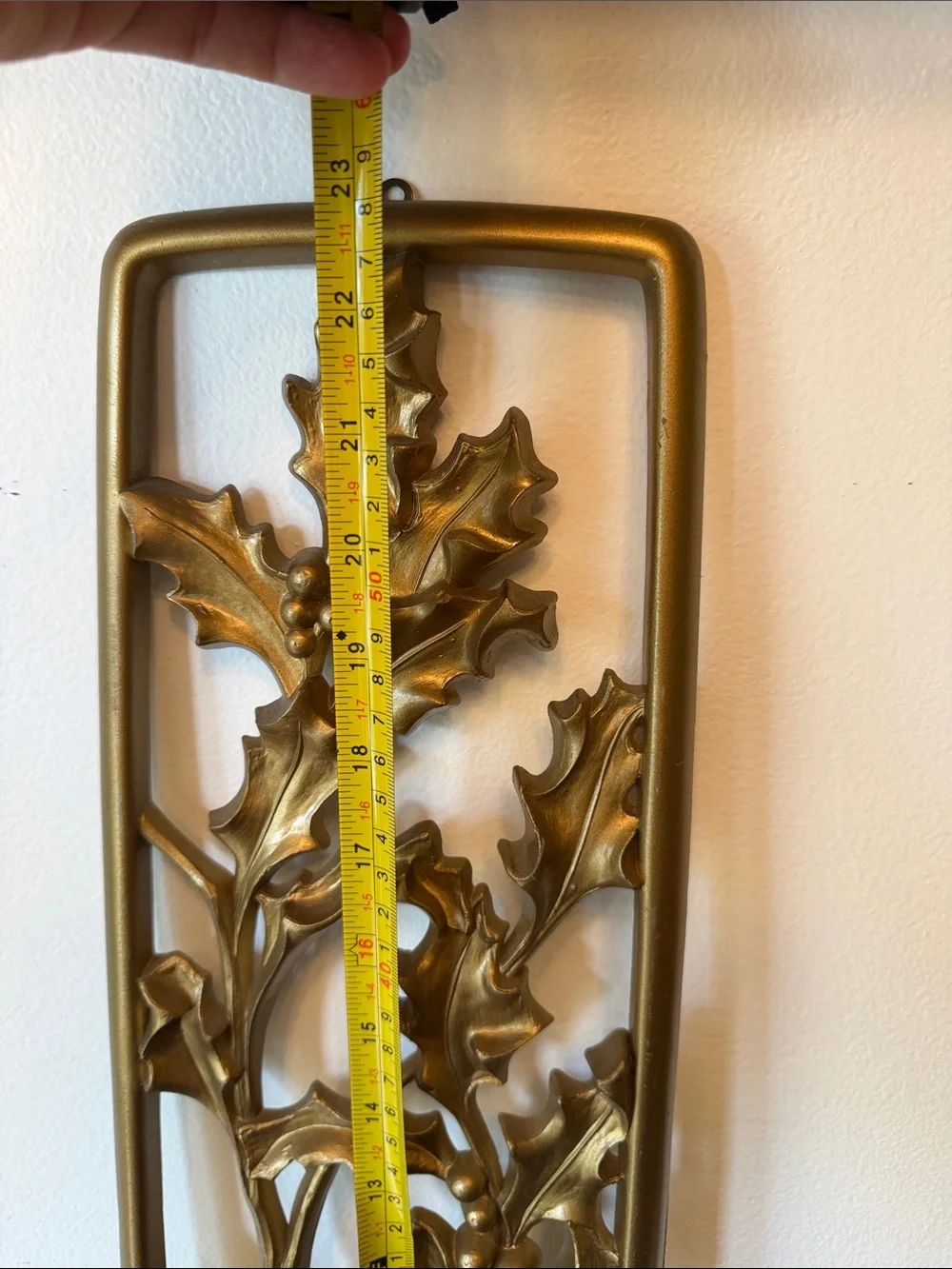 Ornate Gold Holly Branch Wall Panel - Decorative Metal-Style Wall Art